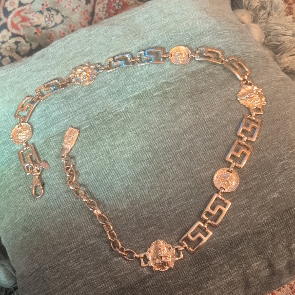 Amazing ESP Gold Tone Lion Head Madellions And Greek Symbols Belt